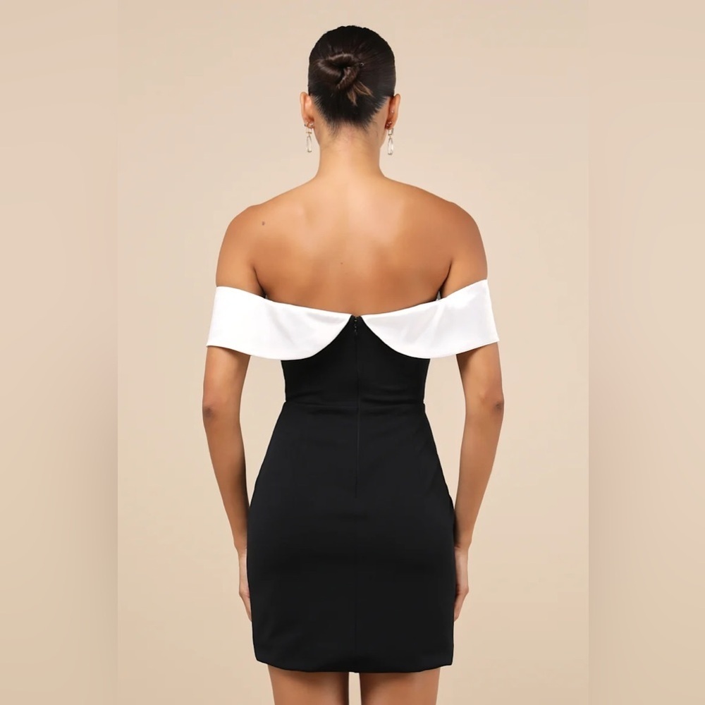 Lulus Extravagant Moment Black and White Off-the-Shoulder Mini Dress - Picture 3 of 9